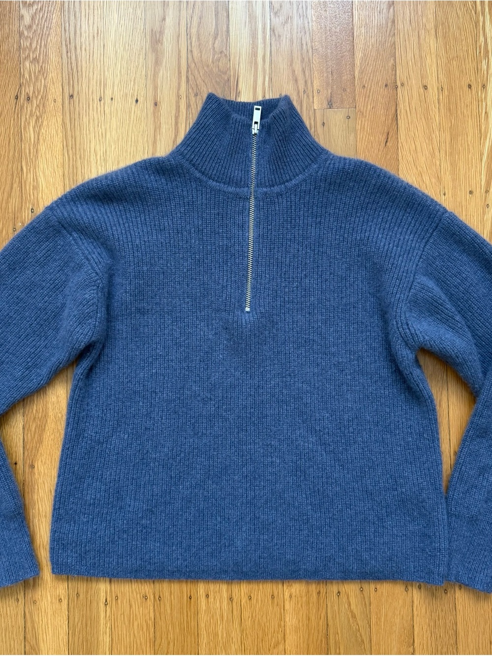 Quince Cashmere Quarter Zip Mock Neck Sweater in Blue